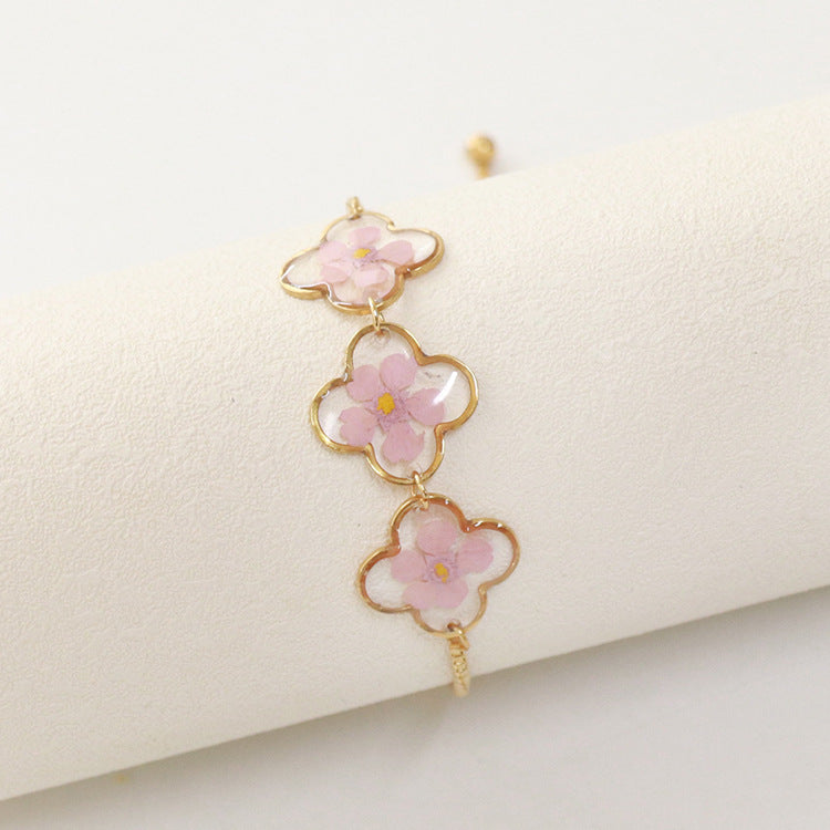 Wholesale 6pcs Four Leaf Clover Gold Plated Stainless Steel Bracelet